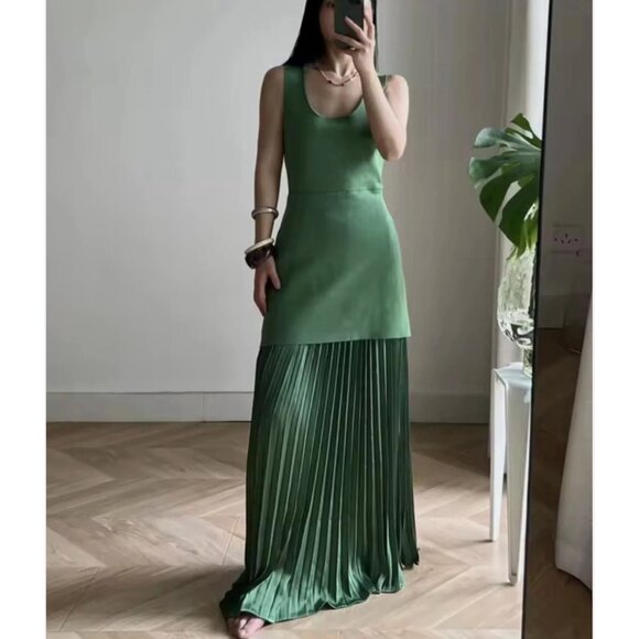 ZARA NEW WOMAN LONG PLEATED KNIT COMBINATION DRESS GREEN 4192/055 S M L - Picture 4 of 17
